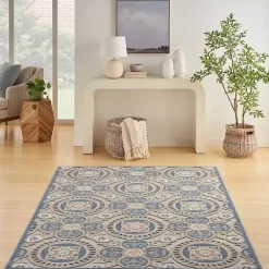 Kirklands Home Outdoor Rugs|Aloha Blue Medallion Indoor/Outdoor Area Rug, 5x7