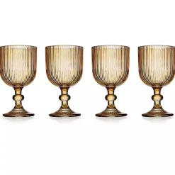 Kirklands Home Glassware & Drinkware|Amber Ribbed Goblet Wine Glasses, Set of 4 Orange
