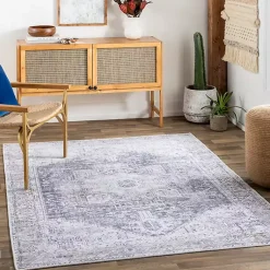 Kirklands Home Area Rugs|Amelie Navy Blue Classic Washable Area Rug, 5x7