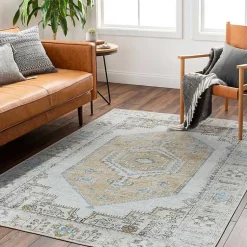 Kirklands Home Area Rugs|Amelie Yellow Traditional Washable Area Rug, 7x10