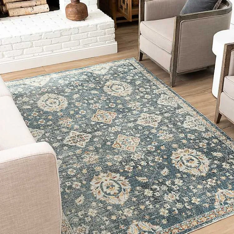 Kirklands Home Area Rugs|Anthracite Granary Floral Area Rug, 8x10 Blue