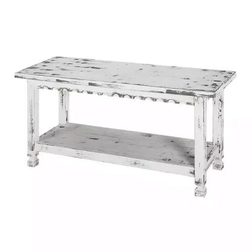 Kirklands Home Benches & Ottomans|Antiquated Farmhouse Shelf Bench White