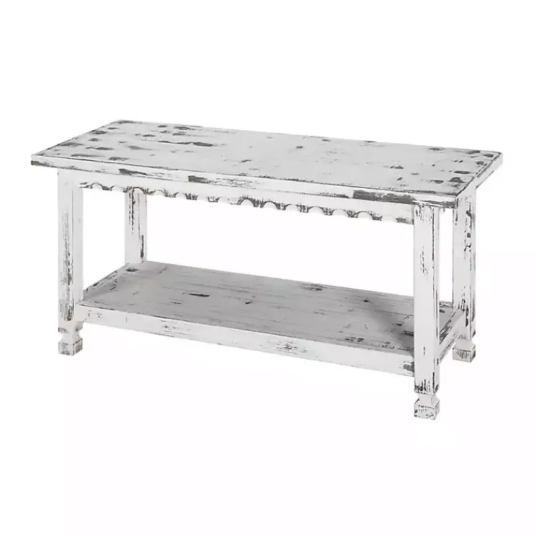Kirklands Home Benches & Ottomans|Antiquated Farmhouse Shelf Bench White