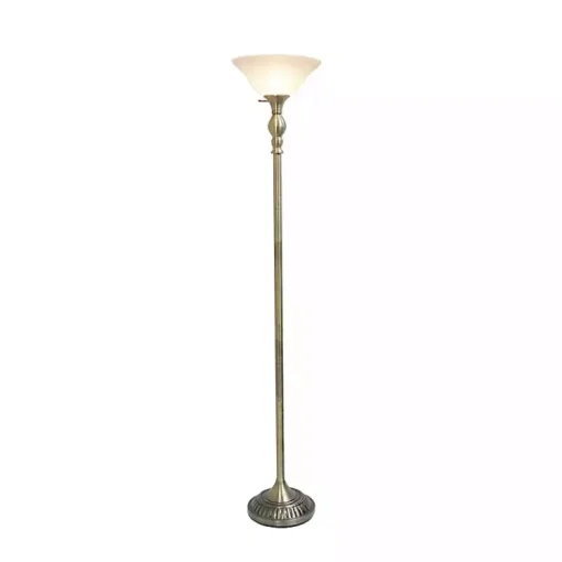 Kirklands Home Floor Lamps|Antique Brass and Marbleized Glass Torchiere Gray