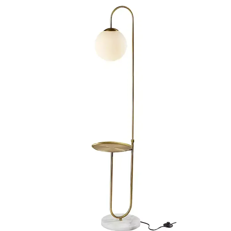 Kirklands Home Floor Lamps|Antique Brass Side Table Floor Lamp White