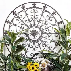 Kirklands Home Wall Plaques|Antique Fleur-de-Lis Medallion Metal Wall Plaque Black