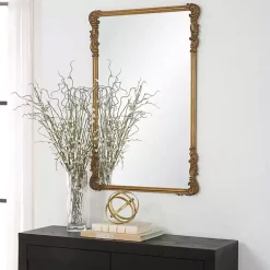 Kirklands Home Decorative Mirrors|Antique Gold Vintage Rectangular Wall Mirror