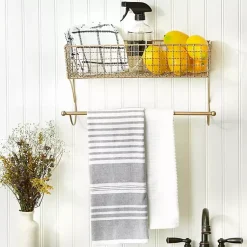 Kirklands Home Wall Storage|Antique Gold Wire Basket Towel Rack, 17 in.
