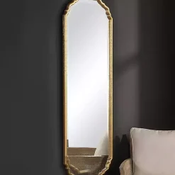 Kirklands Home Decorative Mirrors|Antique Gold Wooden Mirror with Curved Corners