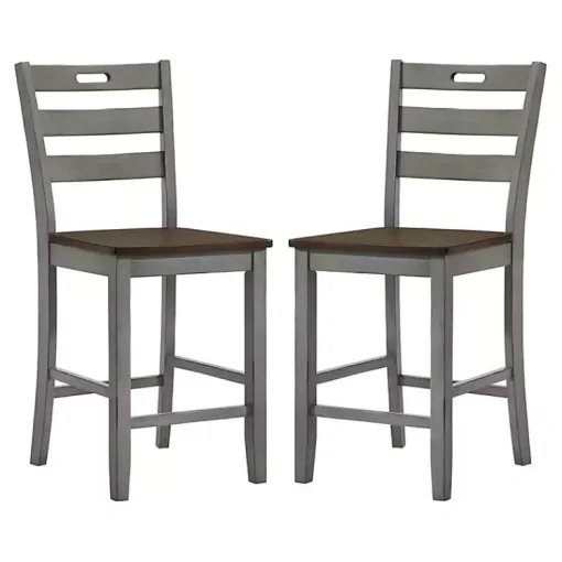 Kirklands Home Bar Stools & Counter Height Stools|Antique Light Wood Counter Stools, Set of 2 Gray