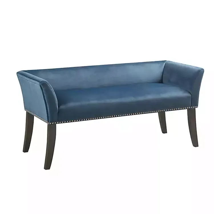 Kirklands Home Benches & Ottomans|Antique Sapphire Low Back Upholstered Bench Blue
