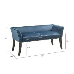 Kirklands Home Benches & Ottomans|Antique Sapphire Low Back Upholstered Bench Blue