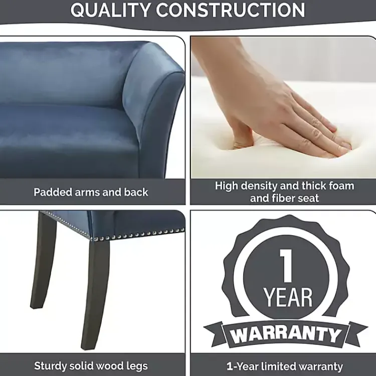 Kirklands Home Benches & Ottomans|Antique Sapphire Low Back Upholstered Bench Blue