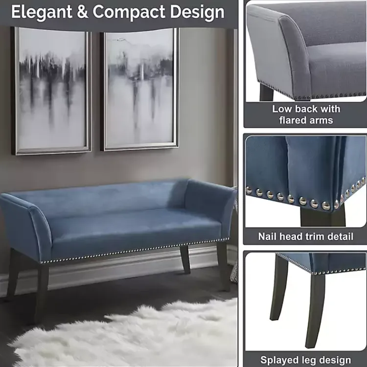 Kirklands Home Benches & Ottomans|Antique Sapphire Low Back Upholstered Bench Blue