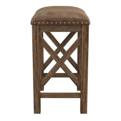 Kirklands Home Bar Stools & Counter Height Stools|Antique Walnut Faux Leather Stools, Set of 2 Brown