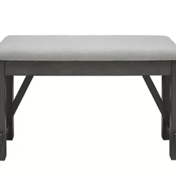 Kirklands Home Dining Chairs|Antique Upholstered Gray Wood Dining Bench White