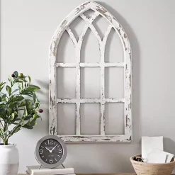 Kirklands Home Wall Plaques|Antiqued Window Pane Arch Plaque White