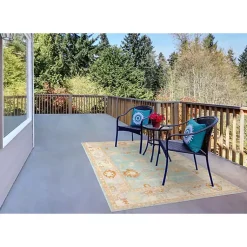 Kirklands Home Area Rugs|Aqua and Beige Bohemian Area Rug, 7x9 Blue