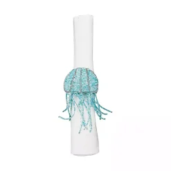 Kirklands Home Table Linens|Aqua Beaded Jellyfish Napkin Rings, Set of 6 Blue