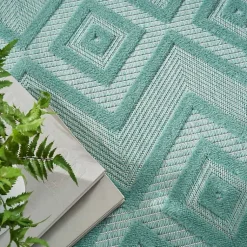 Kirklands Home Outdoor Rugs|Aqua Flatweave Diamond Outdoor Area Rug Blue