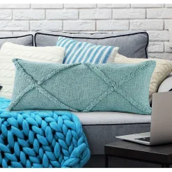 Clearance Aqua Fringe Diamond Lumbar Pillow Pillows