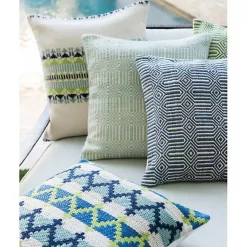 Kirklands Home Outdoor Cushions & Pillows|Aquamarine Woven Geometric Outdoor Throw Pillow Green