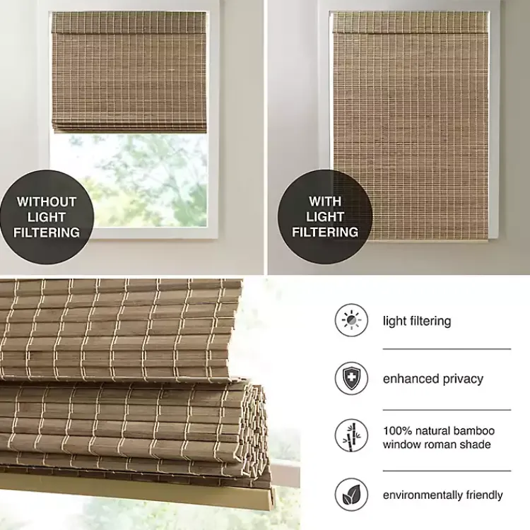 Kirklands Home Curtains & Drapes|Ash Bamboo Light Filtering Roman Shade, 33 in. Brown