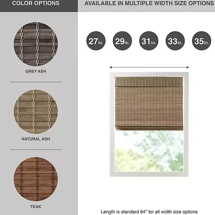 Kirklands Home Curtains & Drapes|Ash Bamboo Light Filtering Roman Shade, 33 in. Brown