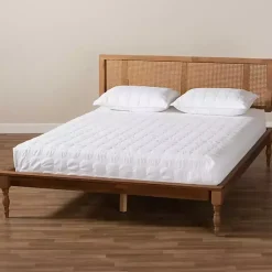 Kirklands Home Beds & Headboards|Ash Walnut Wrap-Around Rattan Platform Queen Bed Brown