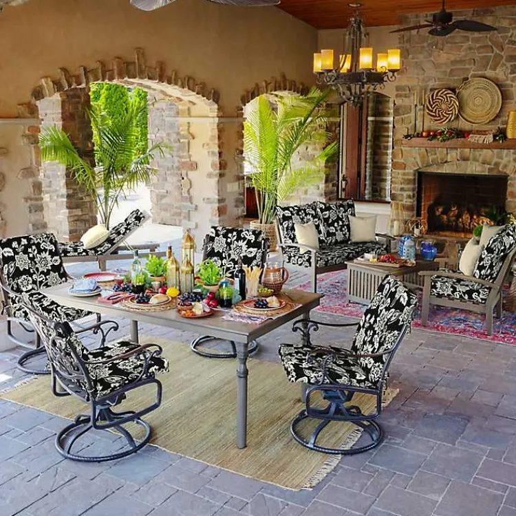Kirklands Home Outdoor Cushions & Pillows|Ashland Jacobean Luxe Outdoor Dining Chair Cushion Black