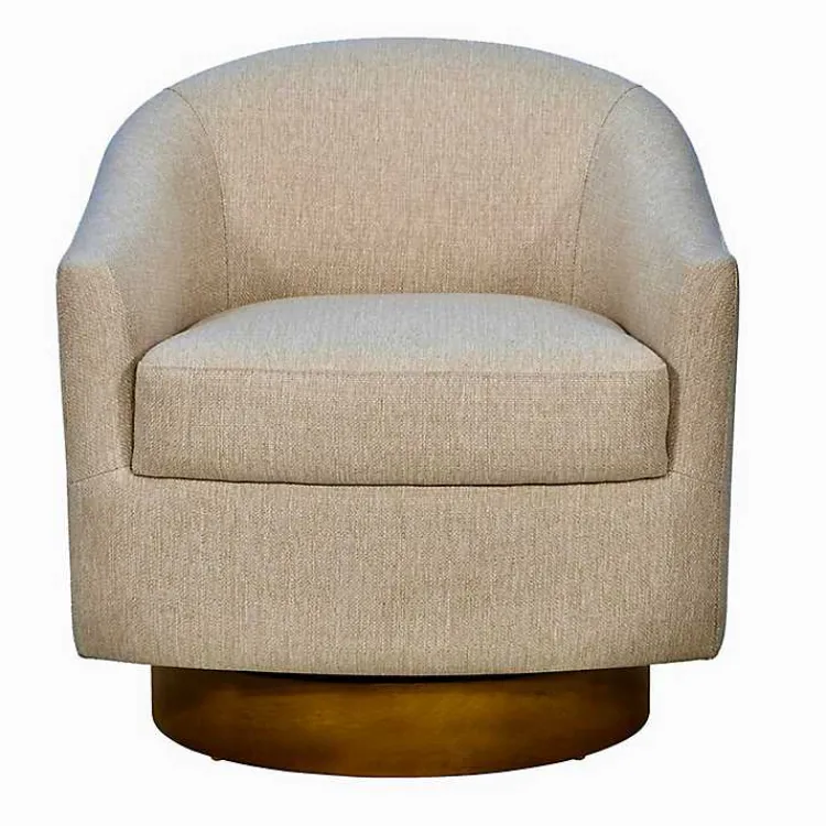 Kirklands Home Accent Chairs|Ashton Swivel Chair with Wood Base Tan