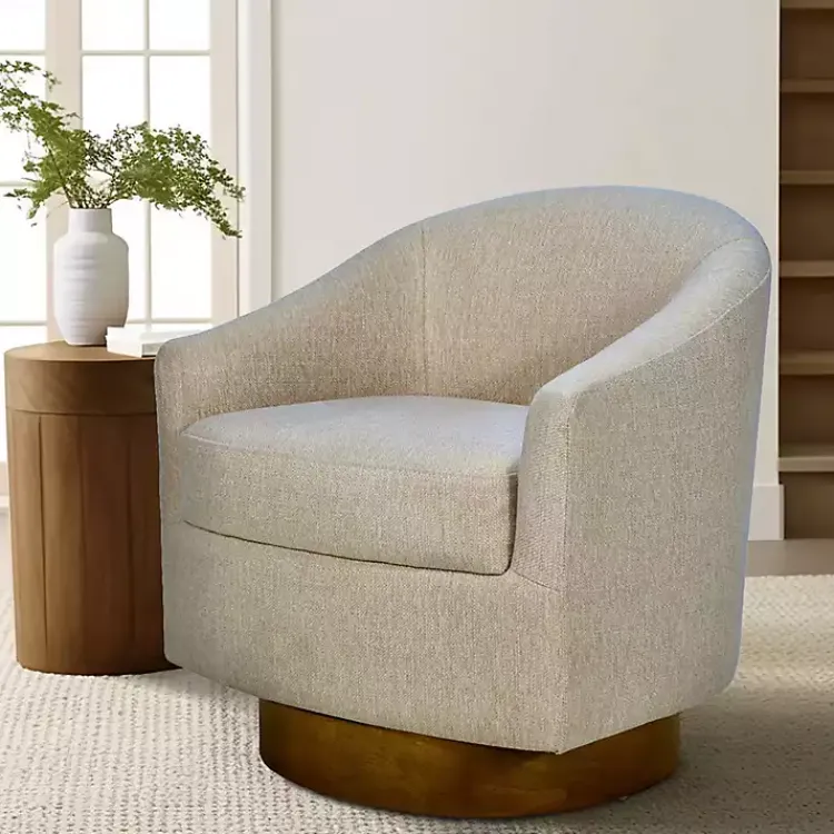 Kirklands Home Accent Chairs|Ashton Swivel Chair with Wood Base Tan