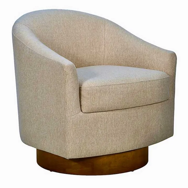Kirklands Home Accent Chairs|Ashton Swivel Chair with Wood Base Tan