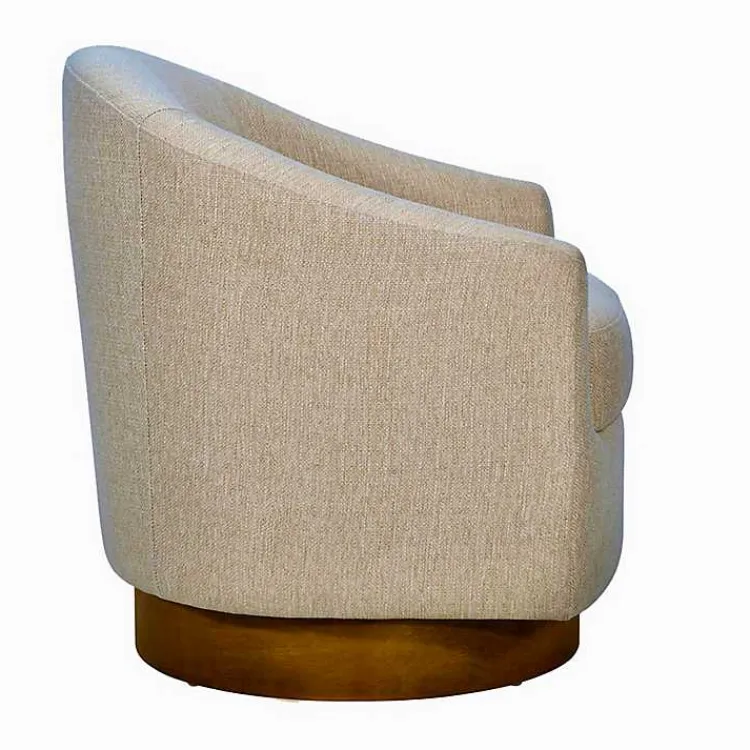 Kirklands Home Accent Chairs|Ashton Swivel Chair with Wood Base Tan