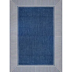 Kirklands Home Outdoor Rugs|Asia Blue Stripe Border Outdoor Rug, 8x10