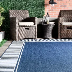 Kirklands Home Outdoor Rugs|Asia Blue Stripe Border Outdoor Rug, 8x10