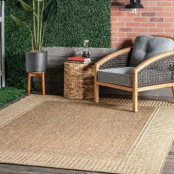 Kirklands Home Outdoor Rugs|Asia Stripe Border Outdoor Rug, 8x10 Brown