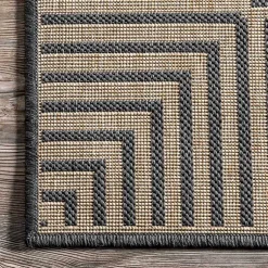 Kirklands Home Outdoor Rugs|Asia Gray Stripe Border Outdoor Rug, 5x8