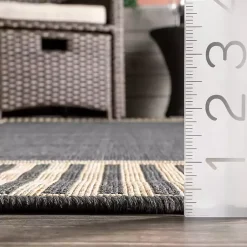 Kirklands Home Outdoor Rugs|Asia Gray Stripe Border Outdoor Rug, 5x8