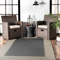 Kirklands Home Outdoor Rugs|Asia Gray Stripe Border Outdoor Rug, 8x10
