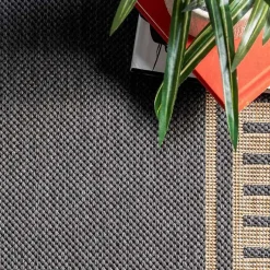 Kirklands Home Outdoor Rugs|Asia Gray Stripe Border Outdoor Rug, 8x10