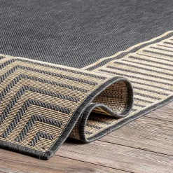 Kirklands Home Outdoor Rugs|Asia Gray Stripe Border Outdoor Rug, 8x10