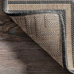 Kirklands Home Outdoor Rugs|Asia Gray Stripe Border Outdoor Rug, 8x10