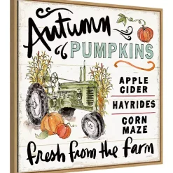 Clearance Autumn Pumpkin Tractor Framed Wall Art Fall