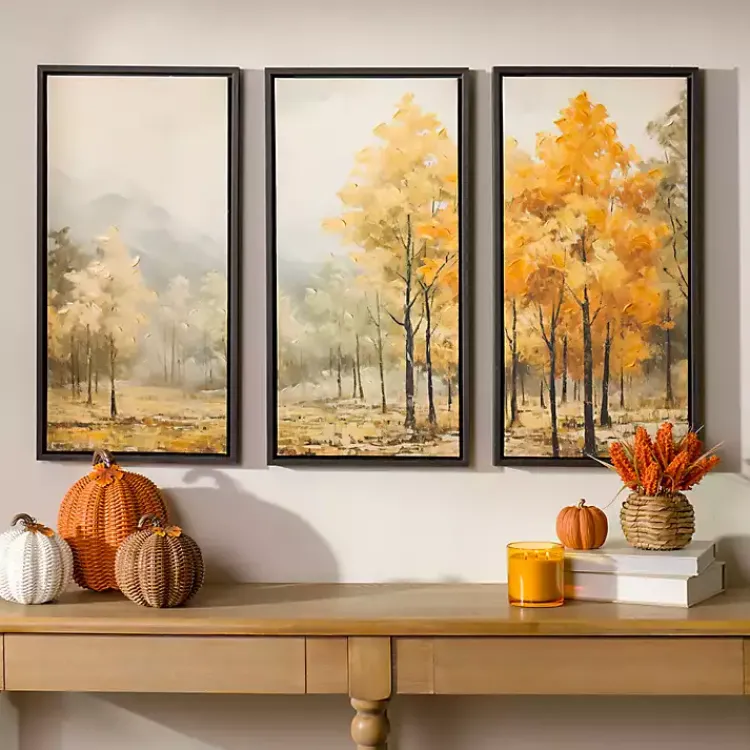 Kirklands Home Canvas Art|Autumn Treeline Framed Canvas Art Prints, Set of 3 Multi
