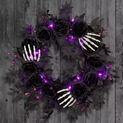 Outlet Bad to the Bone Black Roses Wreath Halloween
