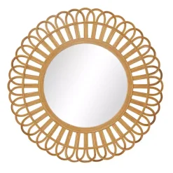 Kirklands Home Decorative Mirrors|Bamboo Round Overlay Floral Frame Wall Mirror