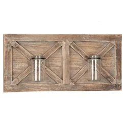 Kirklands Home Wall Plaques|Barn Door Wall Plaque with Glass Vases Brown