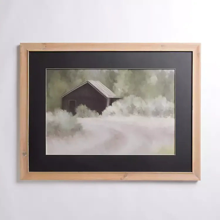 Kirklands Home Framed Art|Barn Landscape Black Mat Framed Art Print
