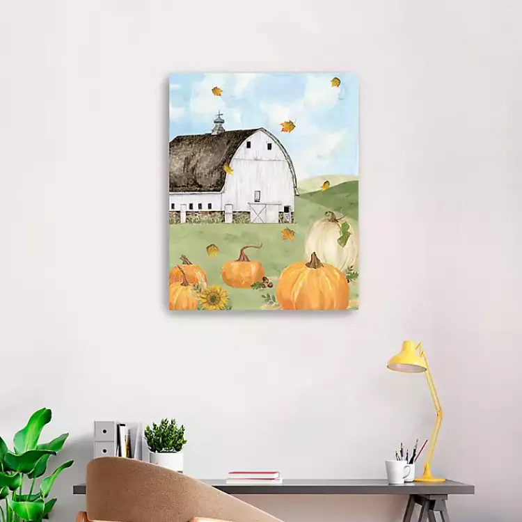 Outlet Barn with Pumpkins Canvas Art Print, 30x24 in. Fall
